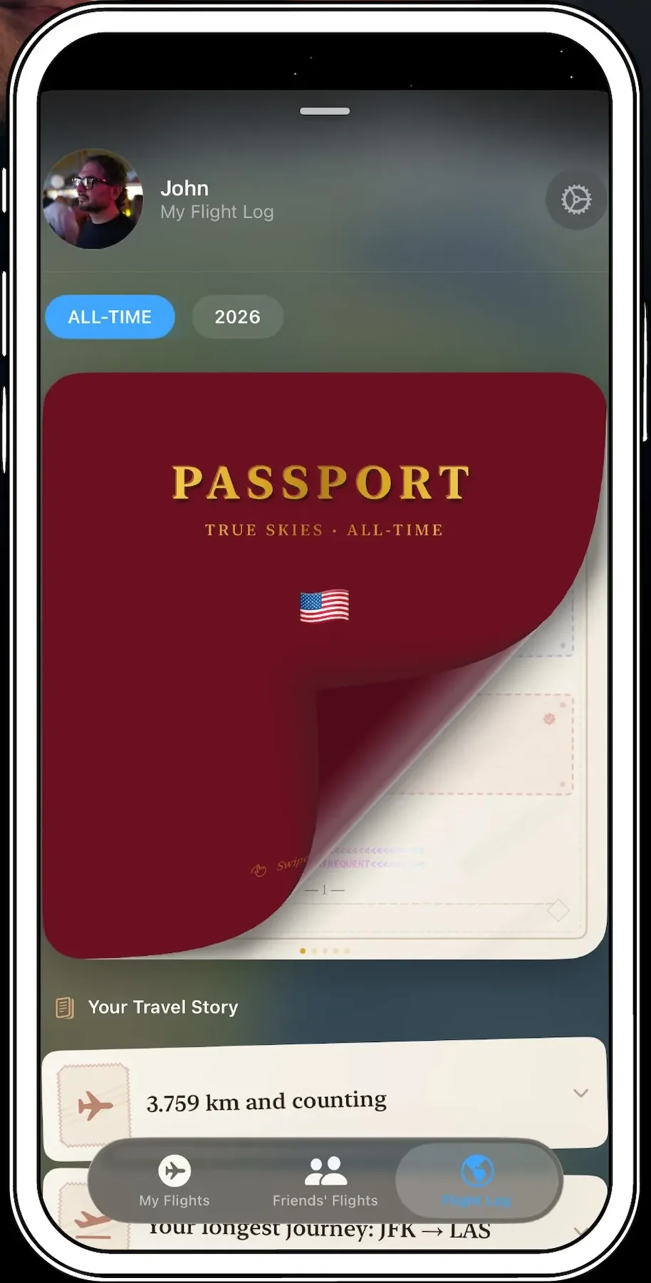 Pasaporte de viaje personal y Flight Log de True Skies
