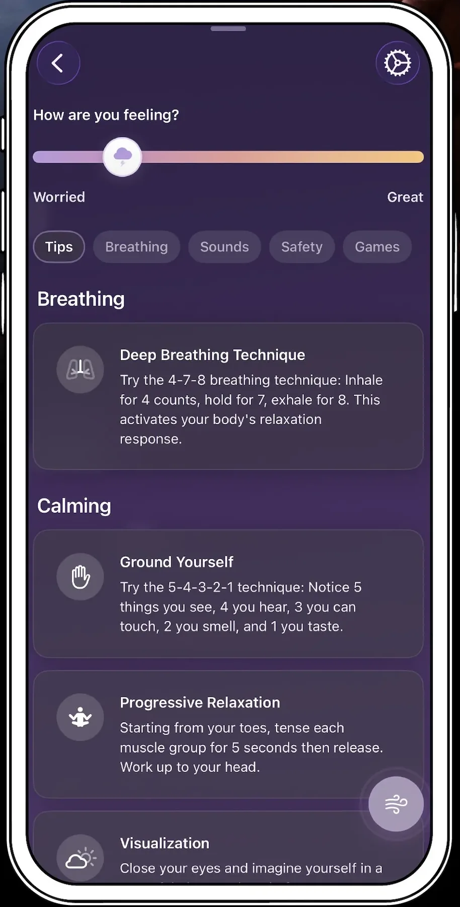 Nervous Flyer Mode breathing and calming tools in True Skies
